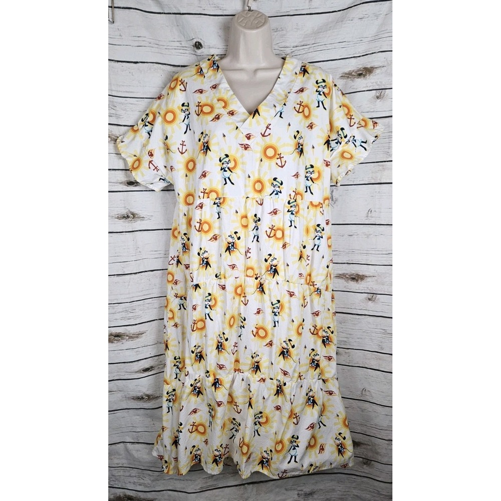 Disney Cruise Line Minnie Mouse Midi Dress Wmn L High Low Cotton Ruffle Tiered